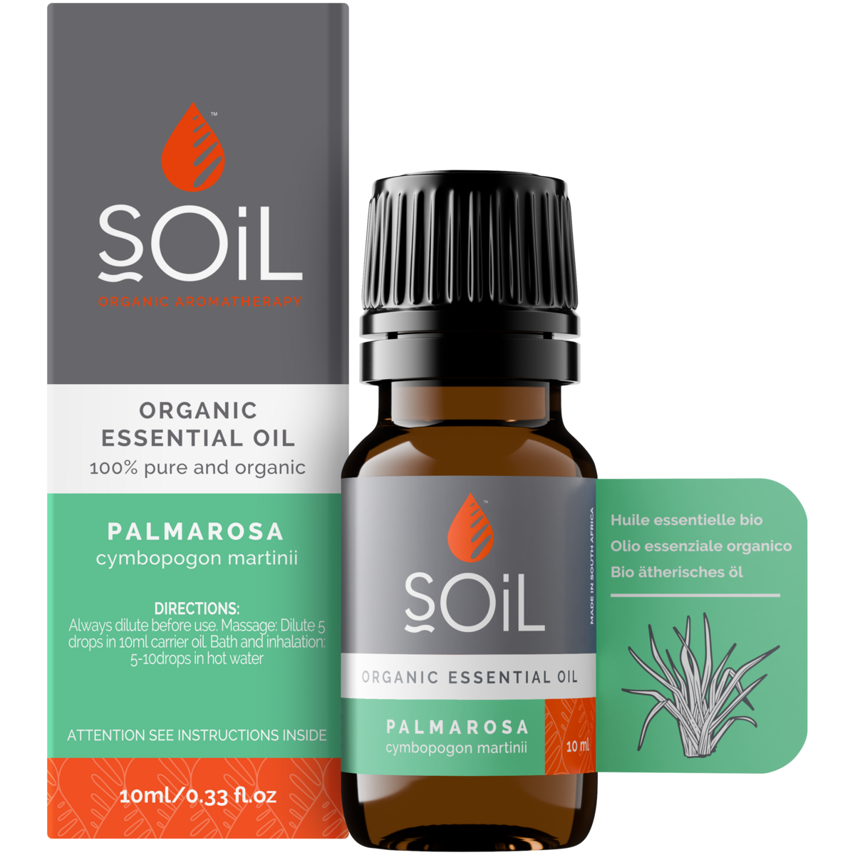 Organic Palmarosa Essential Oil (Cymbopogon Martini) 10ml